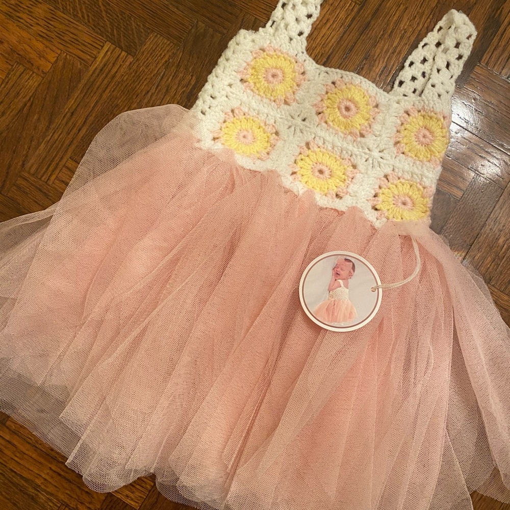Baby Pink Crochet and Tulle Dress